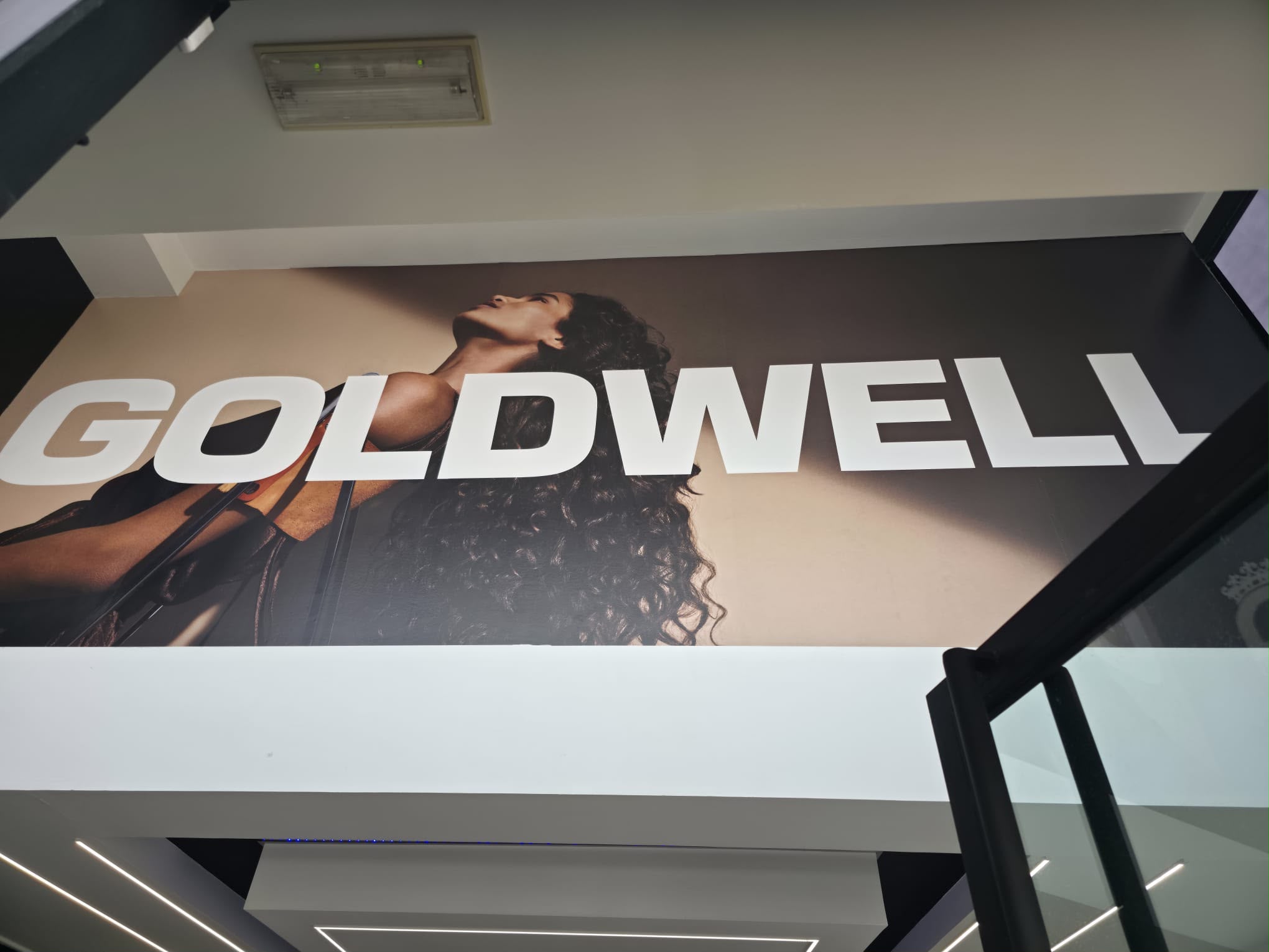 Gráfica GOLDWELL instalada sobre una pared interior