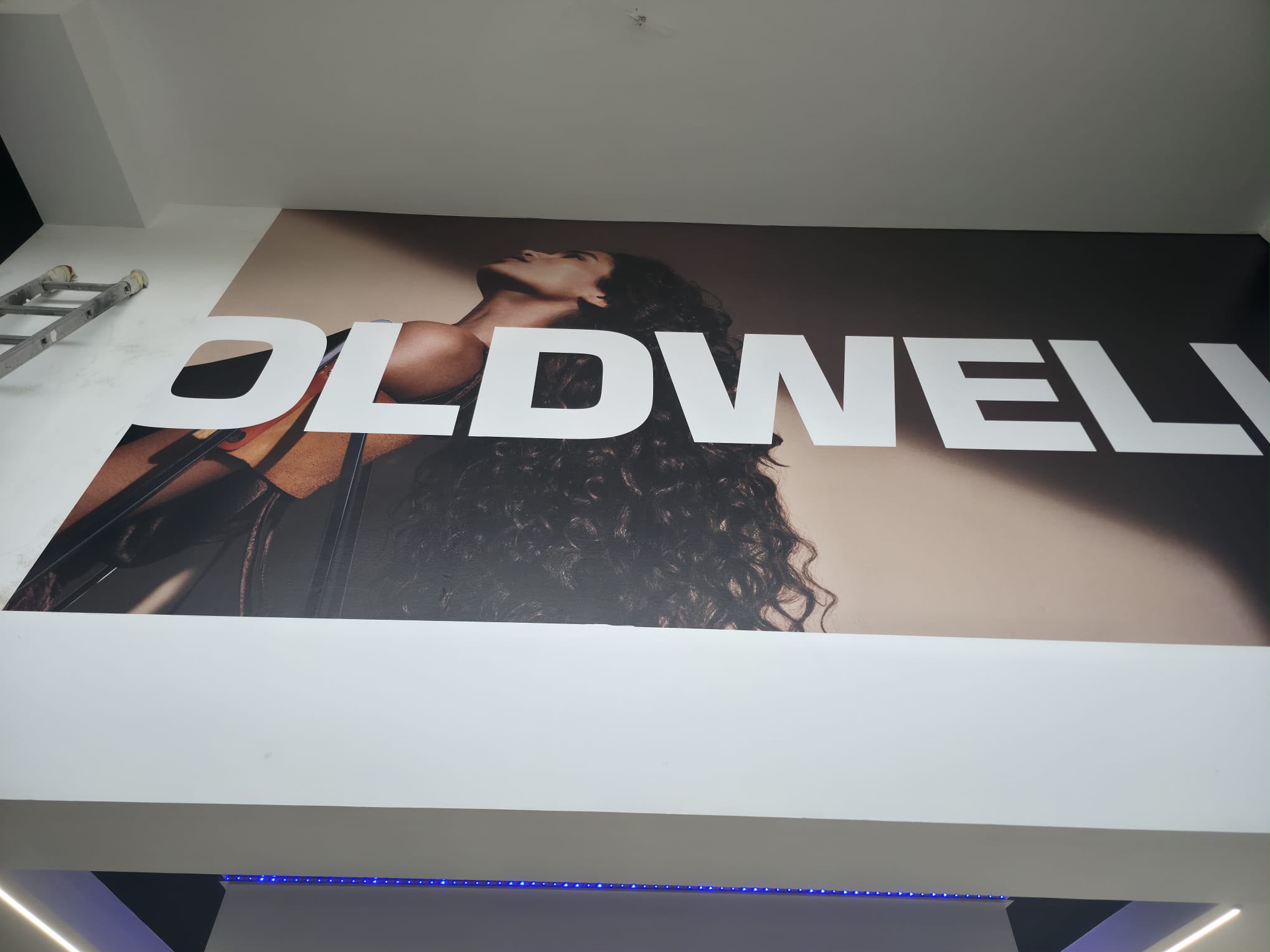 Detalle de la gráfica GOLDWELL terminada en el interior